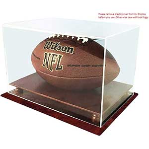 DECOMIL Football Display Case | Wood Base